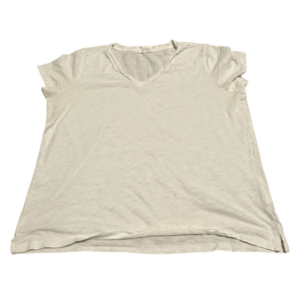 Goldie Lewinter White V-Neck Pima Cotton Slub T-Shirt Mens Medium Made in Peru